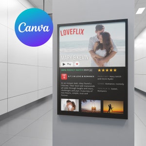 Affiche de film de couple personnalisée, affiche photo personnalisée, cadeau Saint Valentin pour elle, affiche déco murale, décoration murale, affiche Loveflix
