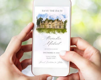 Watercolor Venue Save the Date: Digital Wedding Invitation (Phone Invite PNG File)
