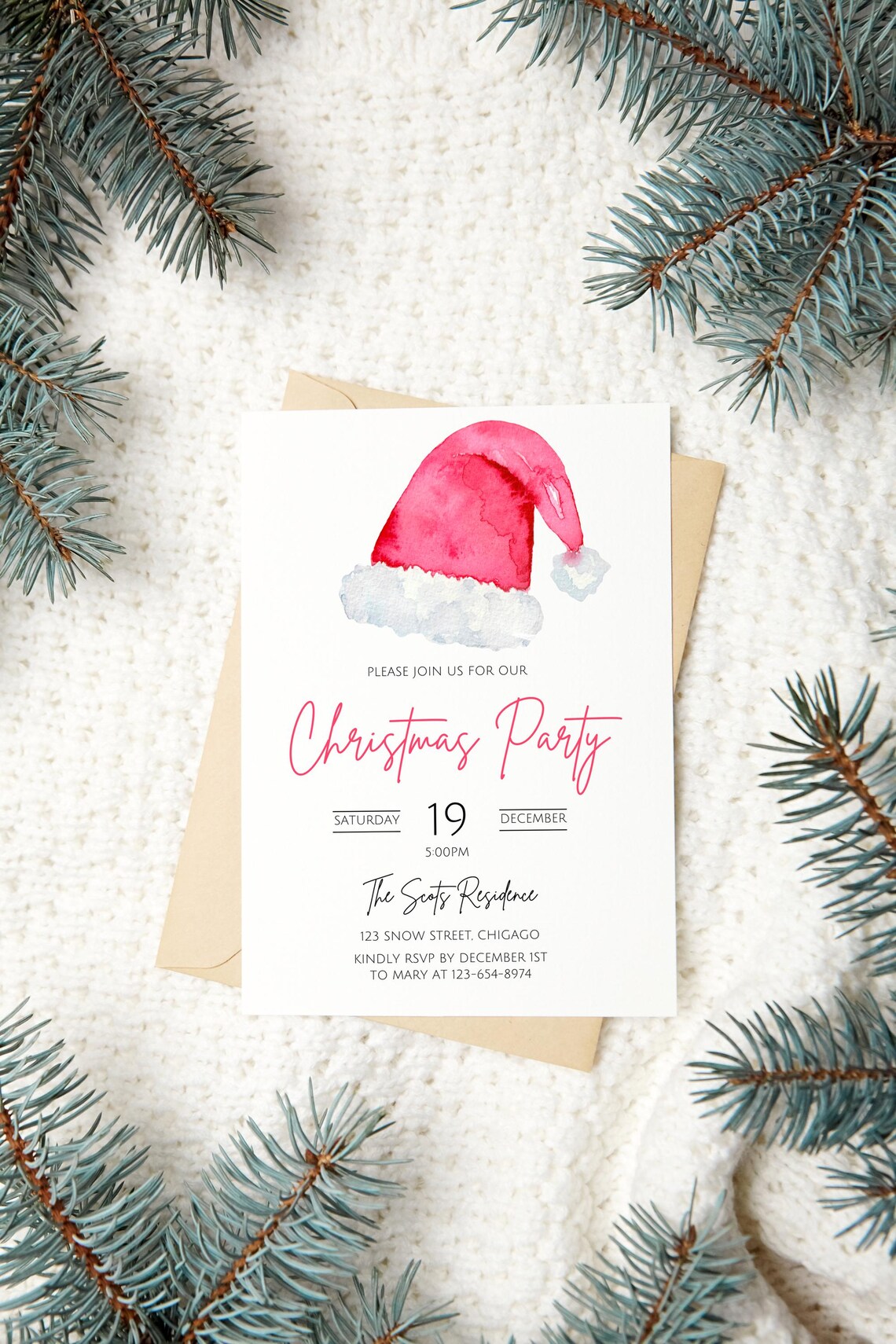Editable Santa Hat Christmas Party Invitation (CANVA Template) - Etsy