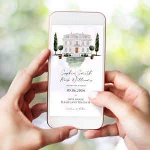Digitale locatie illustratie Save the Date, digitale aquarel locatie Save the Date, digitale uitnodiging bruiloft, digitale download telefoonuitnodiging