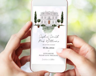 Digital Venue illustration Save the Date, Digital Watercolour Venue Save the Date, Wedding digital invitation, Digital Download phone invite