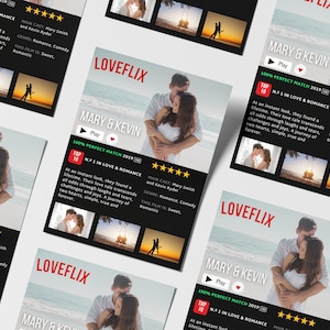 Plantilla de póster de película personalizada, póster personalizado de pareja, día de San Valentín, póster de boda, regalo de aniversario, Loveflix, San Valentín personalizado