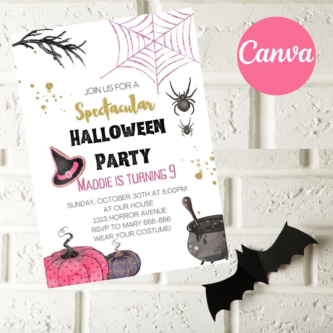 PINK Halloween Party Invitation Cute Halloween Party Etsy