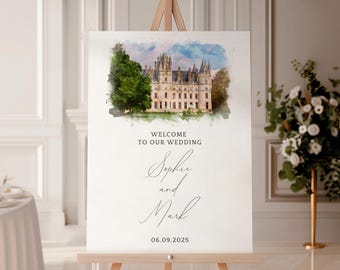 Watercolor Wedding Venue Welcome Sign: Custom Illustration (PNG & PDF File)