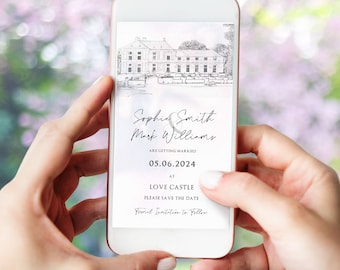 Personalized Venue Sketch Save the Date: Elegant Black & White Digital Invitation (PNG File)
