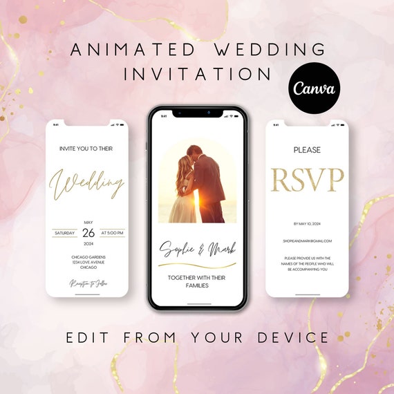 Animated Wedding Invitation Template: Editable Canva Video Invite (Digital Download)