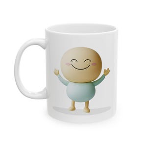 Cute Kids Mug - Smiling Character Cup for Children - Soft Pastel Design - Gift for Toddlers & Boys and Girls - Ceramic Coffee or Milk Mug