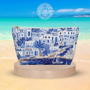 Santorini Accessory Pouch w T-Bottom | Makeup bag | Cosmetic bag | Cute Pouch | Makeup Storage | Beach Pouch | Toiletry Bag | Travel Pouch