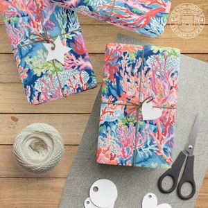 Trunk Bay Wrapping Paper: Tropical Gift Wrap, Preppy Wrapping Paper, Floral Gift Wrap, Preppy Party Gift Wrap, Holiday Wrapping Paper Roll