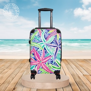 Siesta Key Suitcase, Hard Side Luggage, Roller Suitcase w/Spinner Wheels, Integrated Lock, Vacation Luggage, Tropical Suitcase, Carry On
