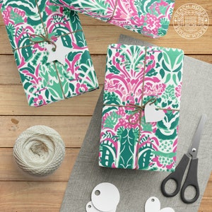 Carmel Wrapping Paper: Tropical Gift Wrap, Preppy Wrapping Paper, Floral Gift Wrap, Preppy Party Gift Wrap, Holiday Wrapping Paper Roll