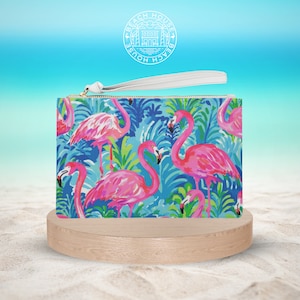 Bolso de embrague Key Largo, embrague floral, bolso de embrague tropical, monedero floral, monedero tropical, pulsera de iPhone, monedero de pulsera, bolsa con cremallera