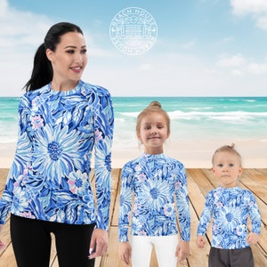 Huntington Family Rash Guard Shirt, Tropical Swim Shirt, Matching Sun Shirt, Kids Rash Guard, Womens rash guard, UPF50+ Sun Protection