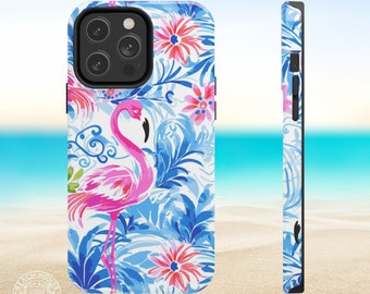 Flamingo Beach iPhone Tough Case | Vibrant and Tropical Phone Case | iPhone Models 15, 14, 13, 12, 11, X, Xr, Xs, 8, 7, Se, Pro, Pro Max