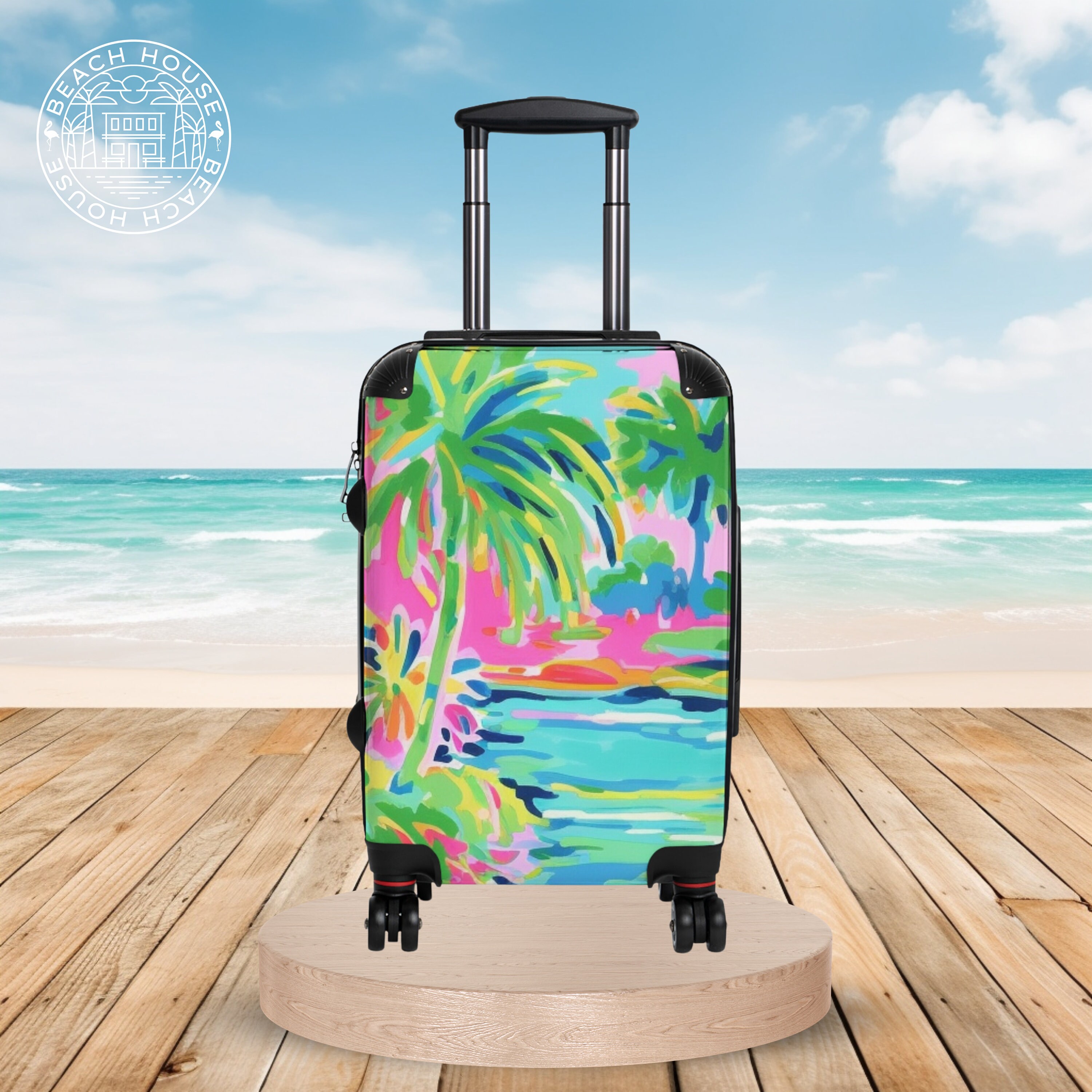 Delray Suitcase, Hard Side Luggage, Roller Suitcase w/Spinner Wheels, Integrated Lock, Vacation Luggage, Tropical Suitcase, Carry On Luggage