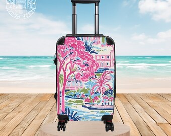 Amelia Suitcase, Hard Side Luggage, Roller Suitcase w/Spinner Wheels, Integrated Lock, Vacation Luggage, Tropical Suitcase, Carry On Luggage