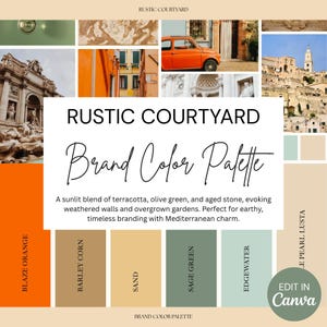 Rustic Courtyard | Brand Color Palette with HEX, RGB, CMYK | Canva Template for Small Business | Earthy Italian Mediterranean Branding Kit