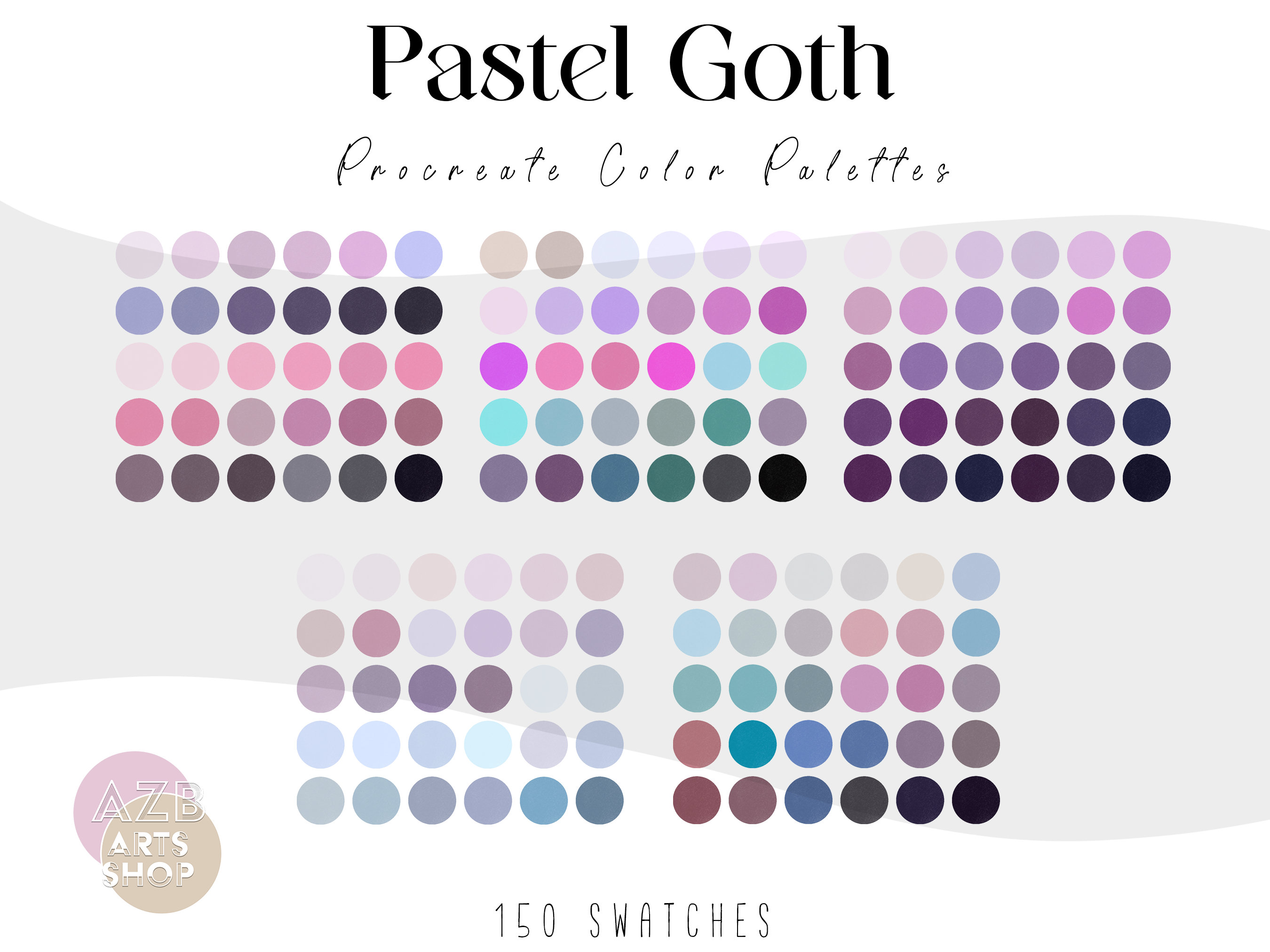 Pastel Goth Procreate Color Palette Bundle – 150 Swatches for iPad Art, Digital Download