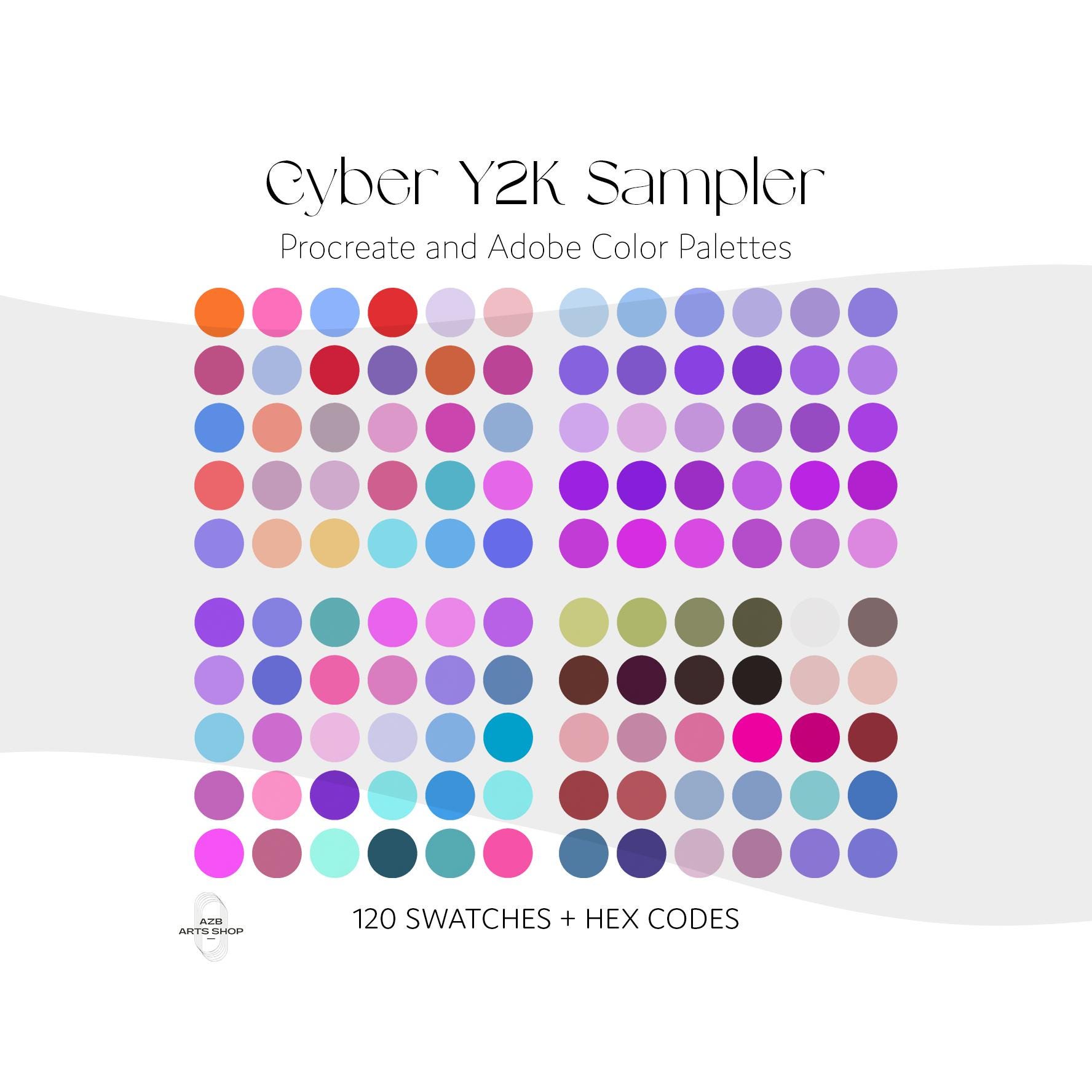 Hex Code Color Sampler Cyber Y2K Aesthetic Mini Palette Sampler β 4 Digital Color Palettes for ...