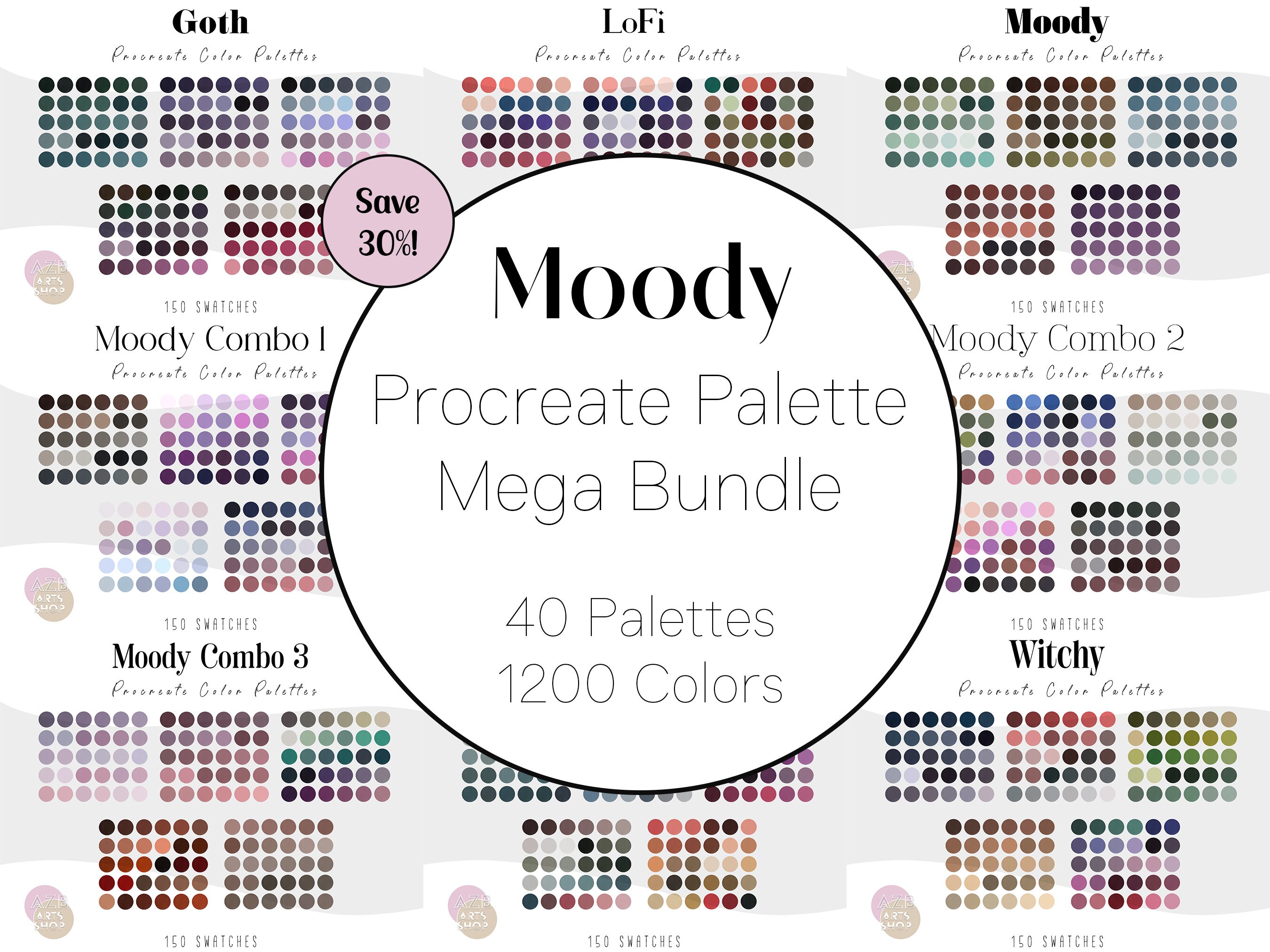 Moody Dark Procreate Color Palette MEGA BUNDLE | Color Palette for ...