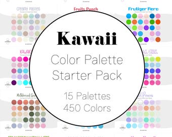 Kawaii Cute Anime Aesthetic Starter Pack Procreate Color Palettes Adobe ASE Files Hex Codes Procreate Swatches Coloring Bundle Download