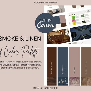Woodsmoke & Linen | Brand Color Palette with HEX, RGB, CMYK | Canva Template for Small Business | Earthy Rustic Vintage Neutral Branding Kit