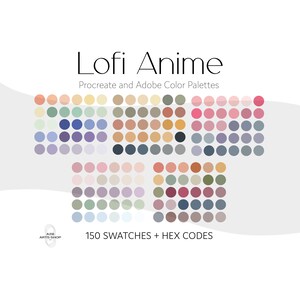 Lofi Anime Manga Cozy Procreate y paquete de paletas de colores de Adobe / Muestras de Procreate + Archivos Adobe .ase + Códigos hexadecimales / Descarga digital de arte para iPad