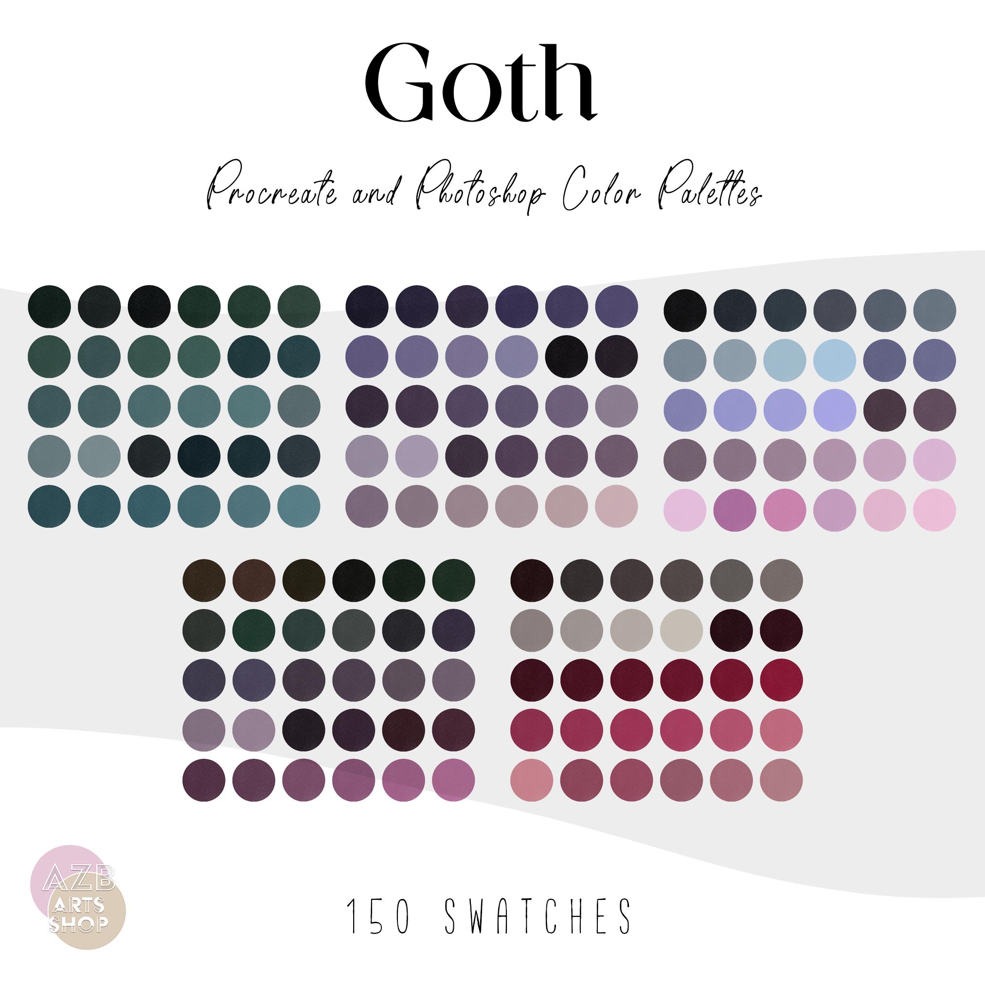Goth Dark Color Palette Bundle for Procreate & Photoshop | 150 Swatches + ASE Files | Gothic, Pastel Goth & Moody Tones