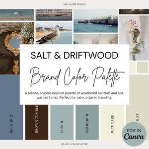 Salz & Treibholz | Marken Farbpalette mit HEX, RGB, CMYK | Canva Vorlage für kleine Unternehmen | Küsten-Erdig-launisch-elegantes Branding-Kit