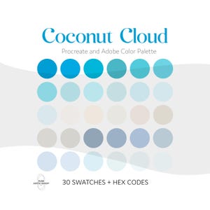 Coconut Cloud Ocean Beach Blue Procreate & Adobe Color Palette | Procreate Swatches, Adobe .ase Files + Hex Codes Spreadsheet | Brand Colors