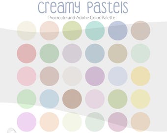 Pasteles cremosos para Procreate y paleta de colores de Adobe / Muestras de Procreate, archivos .ase de Adobe + Códigos hexadecimales / Hoja de cálculo de códigos hexadecimales / Colores de marca