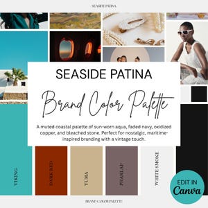 Seaside Patina | Brand Color Palette with HEX, RGB, CMYK | Canva Template for Small Business | Earthy Coastal Retro Maritime Branding Kit