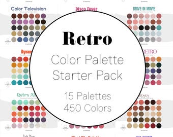 Retro 70s Vintage Aesthetic Color Palettes for Procreate + Adobe – Digital Starter Pack with ASE Files, Hex Codes, Swatches & Coloring Pages