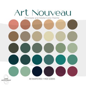 Art Nouveau Moody Procreate & Adobe Color Palette | Procreate Swatches, Adobe .ase Files + Hex Codes | Hex Codes Spreadsheet | Brand Colors