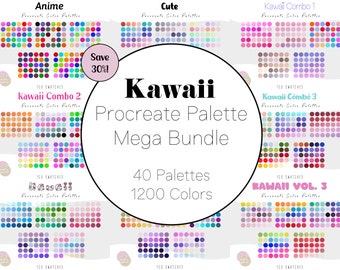 MEGA PAQUETE de paletas de colores Kawaii para Procreate / Paleta de colores para Procreate / Muestras para Procreate / Arte para iPad / Procreate / Descarga digital