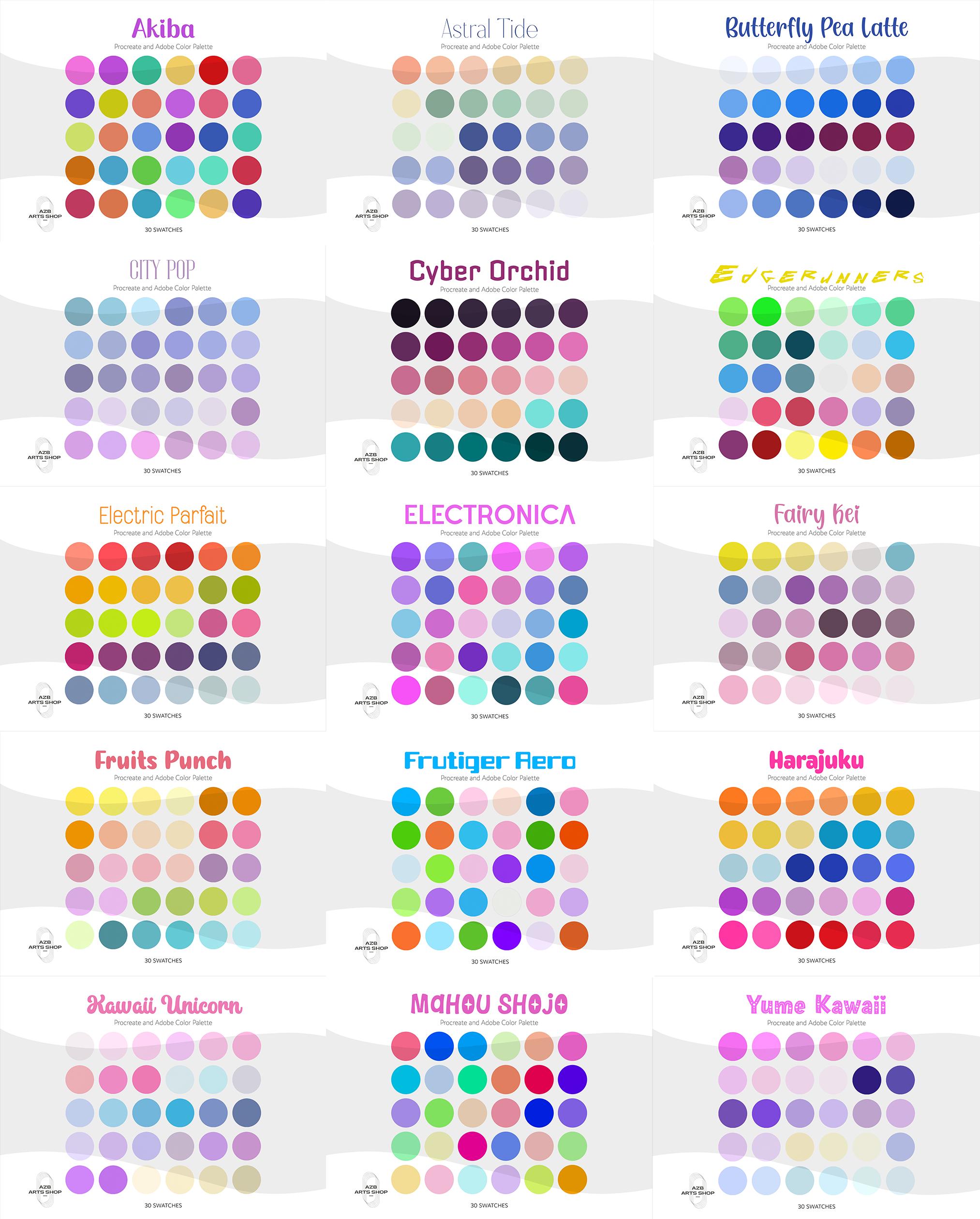 Anime Kawaii Manga Cyber Aesthetic Color Palettes for Procreate + Adobe ...