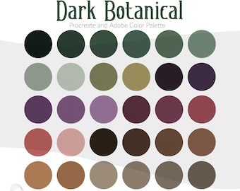 Dark Botanical Moody Fall Procreate & Adobe Color Palette | Procreate Swatches, Adobe .ase Files + Hex Codes Spreadsheet | Brand Colors