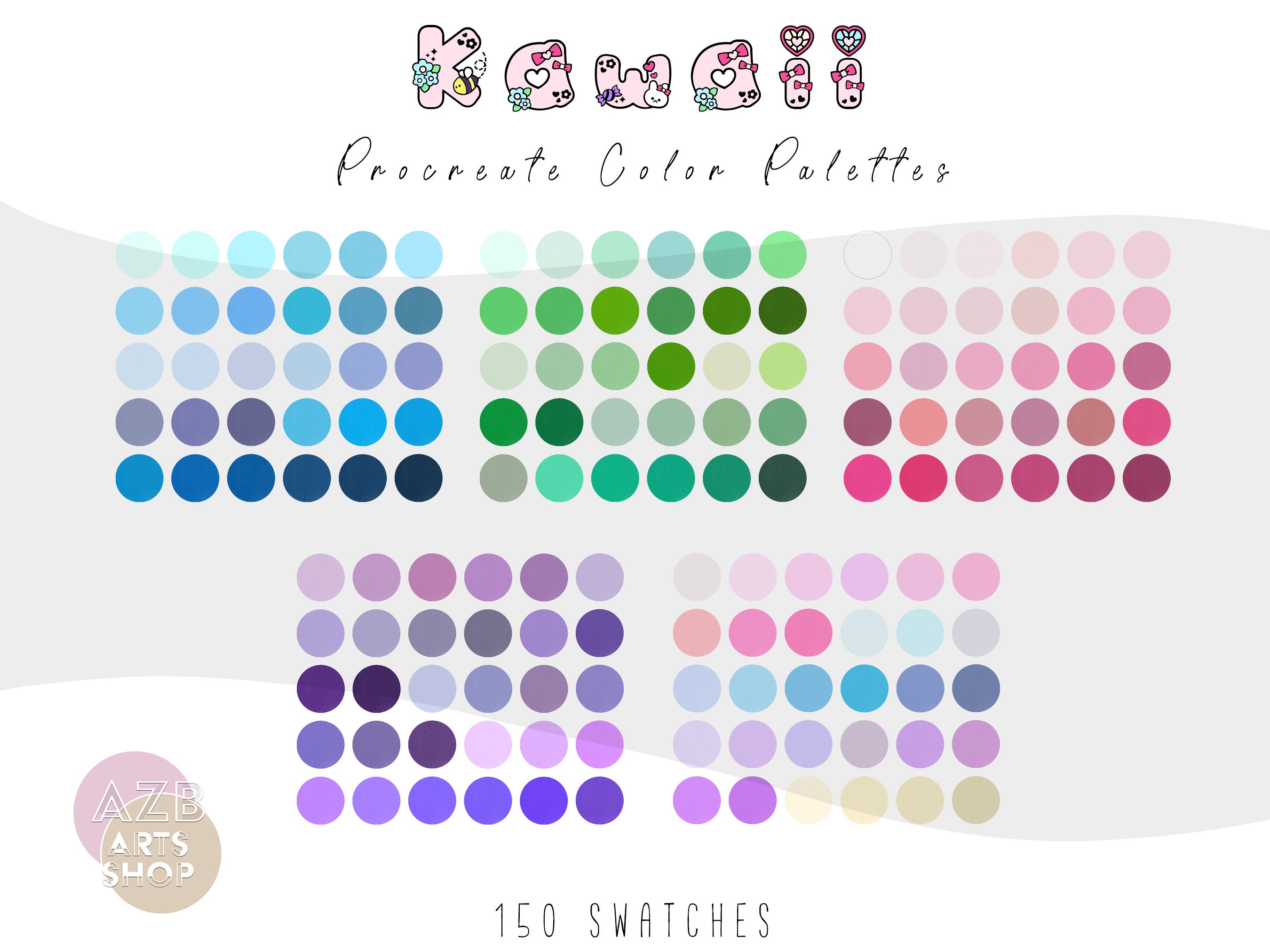 Bundle de palettes de couleurs Kawaii pour Procreate – 150 swatches mignons pour l’art iPad et le dessin numérique