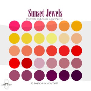 Sunset Jewels Red Procreate & Adobe Color Palette | Procreate Swatches, Adobe .ase Files + Hex Codes | Hex Codes Spreadsheet | Brand Colors