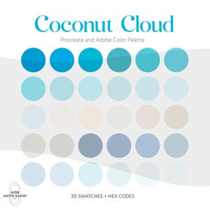 Coconut Cloud Blue Procreate & Adobe Color Palette | Procreate Swatches, Adobe .ase Files + Hex Codes | Hex Codes Spreadsheet | Brand Colors