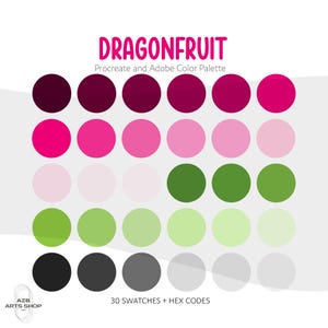 Dragonfruit Kawaii Procreate & Adobe Color Palette | Procreate Swatches, Adobe .ase Files + Hex Codes | Hex Codes Spreadsheet | Brand Colors
