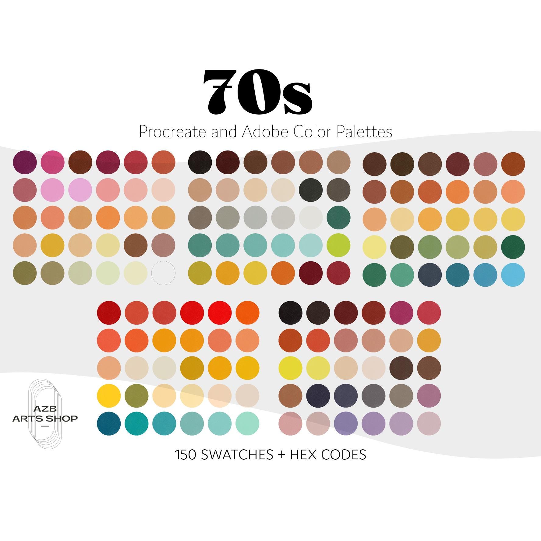 70s Groovy Color Palette Bundle for Procreate & Adobe | 150 Retro Swatches + HEX Codes