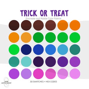 Halloween Trick or Treat Procreate & Adobe Color Palette | Procreate Swatches, Adobe .ase Files + Hex Codes | Spreadsheet | Brand Colors