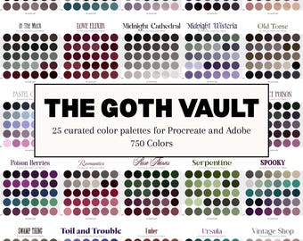 Bóveda de paletas de colores góticas / 25 paletas de colores estéticas, melancólicas, oscuras, caprichosas, goth, emo / Colección de paletas digitales seleccionadas para artistas