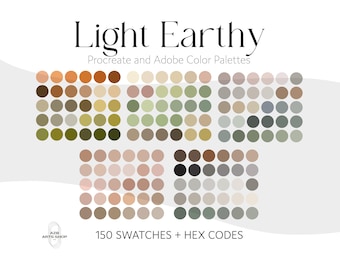 Light Earthy Procreate Adobe-kleurenpaletbundel, kleurstalen, kleurenpaletten, Adobe ASE-bestanden, hexadecimale codes, digitale download voor artiesten