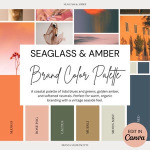 Seeglas & Bernstein | Marken Farbpalette mit HEX, RGB, CMYK | Canva Vorlage für kleine Unternehmen | Rustikales Vintage Boho Branding Kit