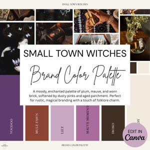 Kleine Stadthexen | Marken Farbpalette mit HEX, RGB, CMYK | Canva Vorlage für kleine Unternehmen | Witchy Dark Moody Herbst Chic Branding Kit