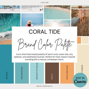 Coral Tide | Brand Color Palette with HEX, RGB, CMYK | Canva Template for Small Business | Beach Travel Coastal Boho Summer Branding Kit