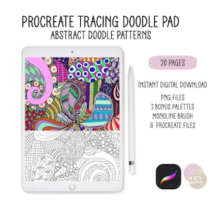Abstract Pattern Zentangle Procreate Doodle Pad - 20 Designs, Relaxing Patterns to Trace & Color, Positive Digital Art Tracing Kit PNG Files