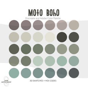 Moto Boho Muted Procreate & Adobe Color Palette | Procreate Swatches, Adobe .ase Files + Hex Codes | Hex Codes Spreadsheet | Brand Colors